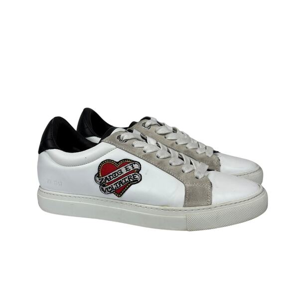 Zadig & Voltaire ZV 1747 Heart Patch Leather Trainers Shoes Women's 38 US 8 - Picture 1 of 13